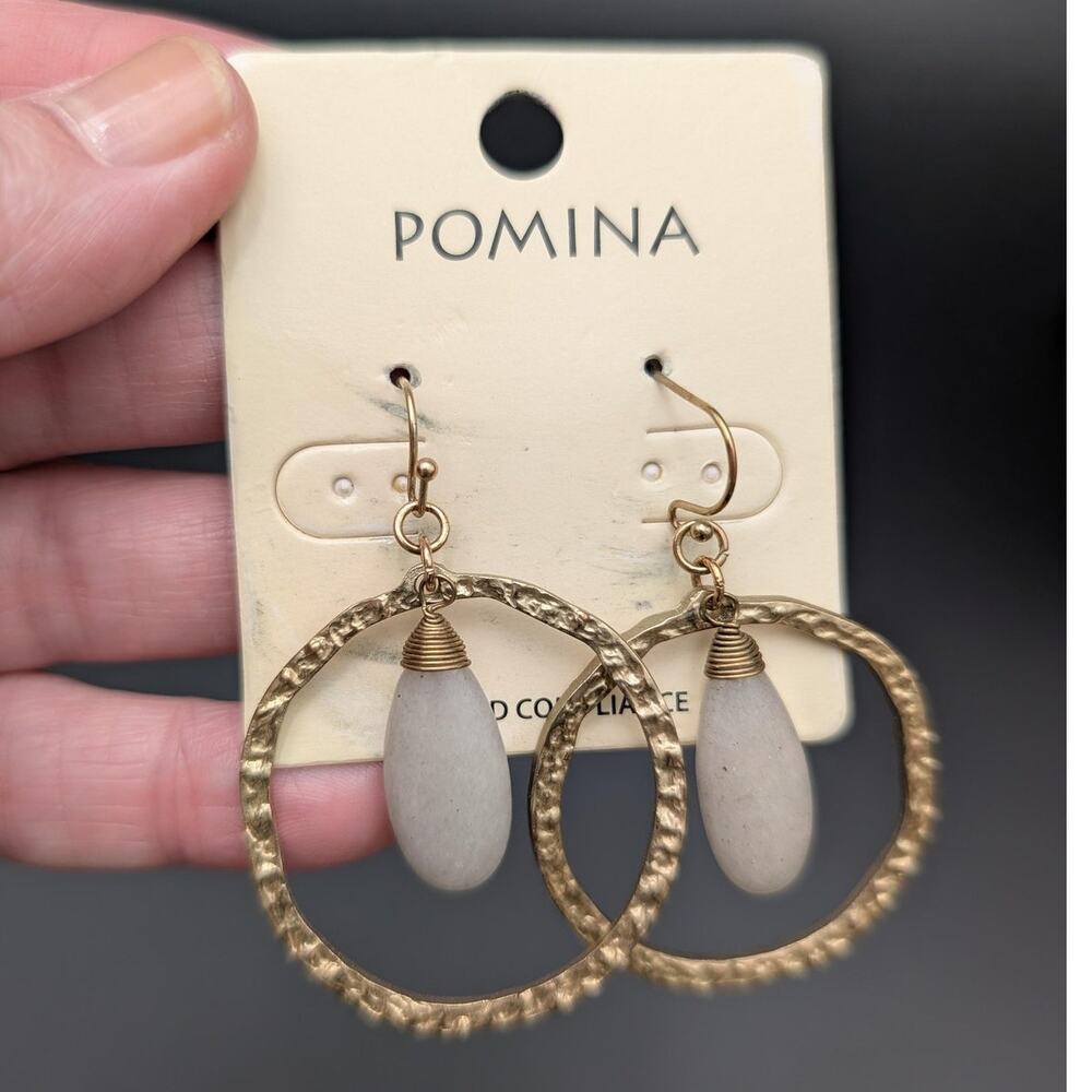 Pomina Gold Tone Drop Earrings Boho Dangle Textured Circle Lightweight Jewelry